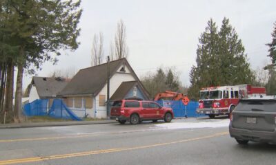 Crews respond to a fire at a former church building in Surrey